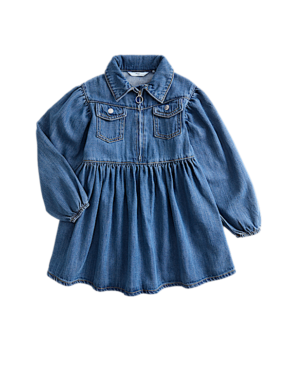 Cotton with Lyocell Denim Zip Dress (2-8 Yrs)