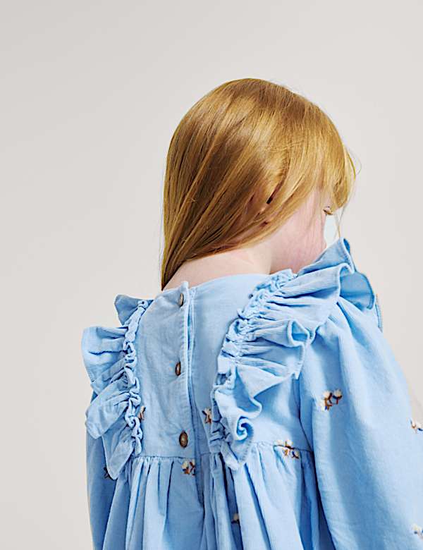 Pure Cotton Frill Floral Embroidered Dress (1-8 Yrs) - KR