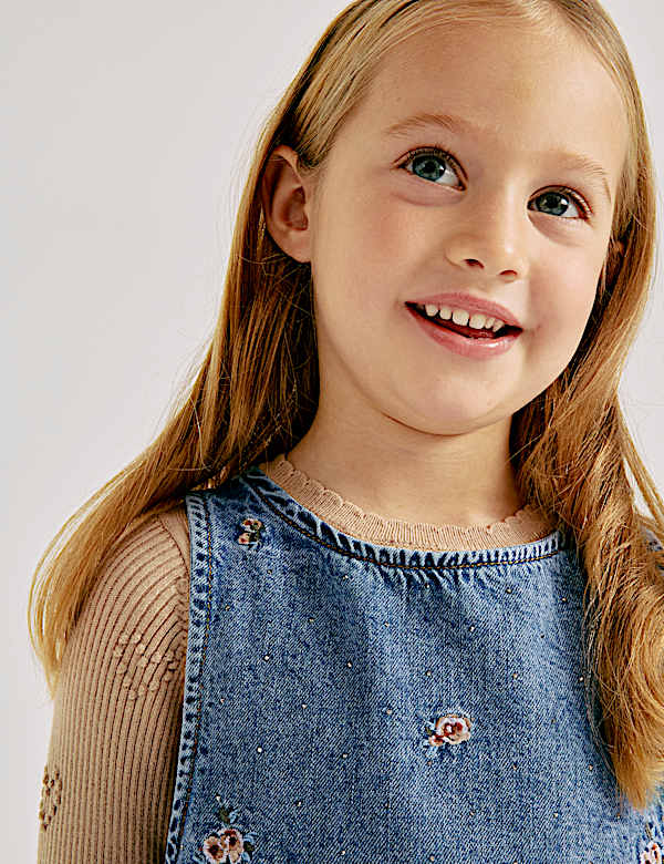 Denim-Sch&uuml;rzenkleid mit Stickerei (2&ndash;10 J.) - AT