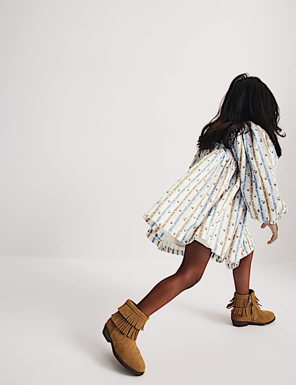 Pure Cotton Striped Floral Dress (1-8 Years) - UA