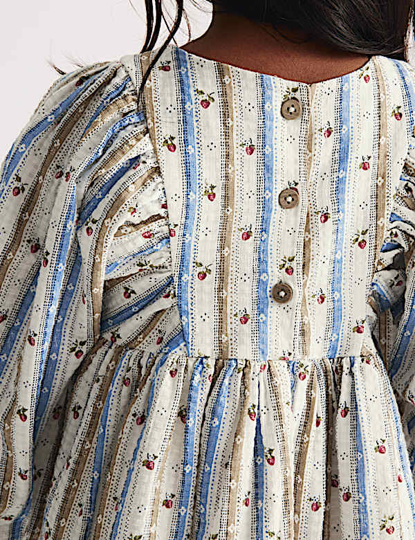 Pure Cotton Striped Floral Dress (1-8 Years) - UA