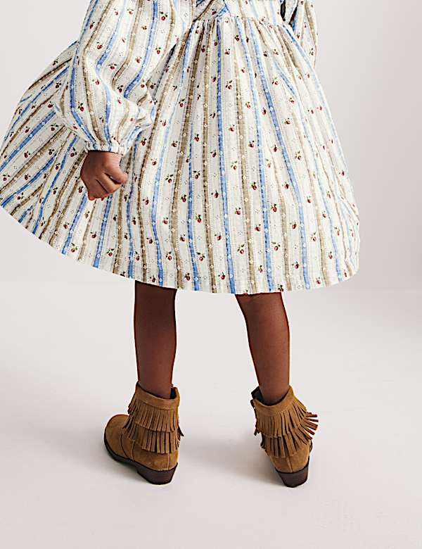 Pure Cotton Striped Floral Dress (1-8 Years) - UA
