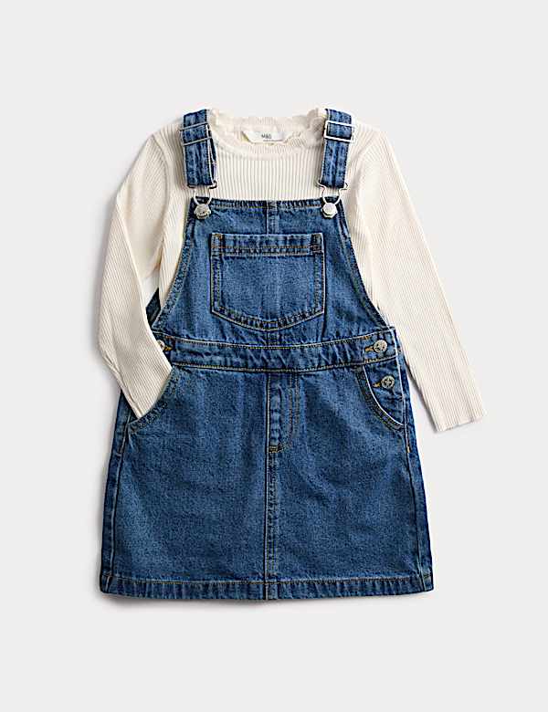 2-delige outfit van puur katoen met denim overgooier (2-8 jaar) - NL