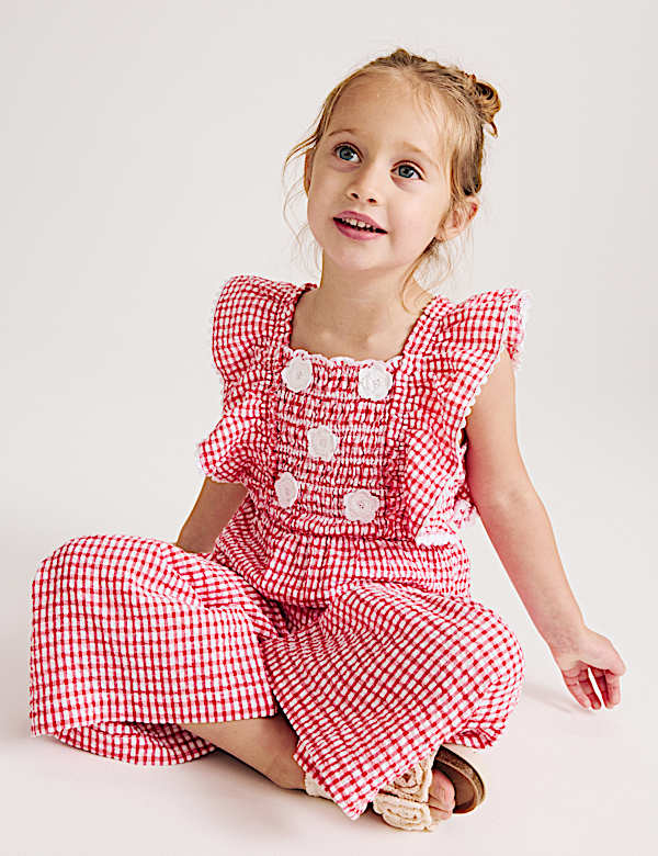 Pure Cotton Gingham Jumpsuit (2-10 Yrs)