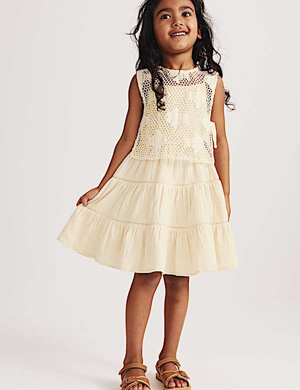 Pure Cotton Crochet Fish Sleeveless Dress (2-10 Yrs)