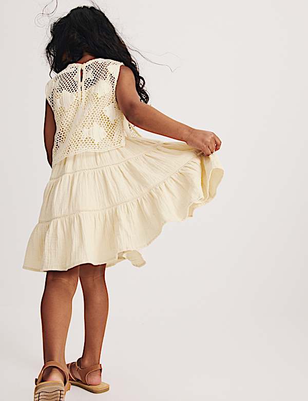 Pure Cotton Crochet Fish Sleeveless Dress (2-10 Yrs) - HU