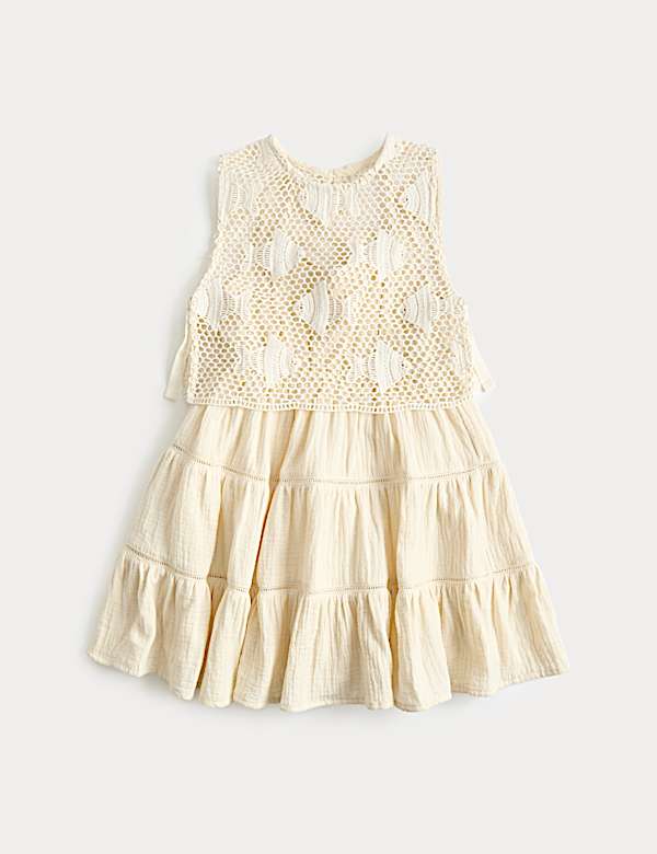Pure Cotton Crochet Fish Sleeveless Dress (2-10 Yrs) - HU