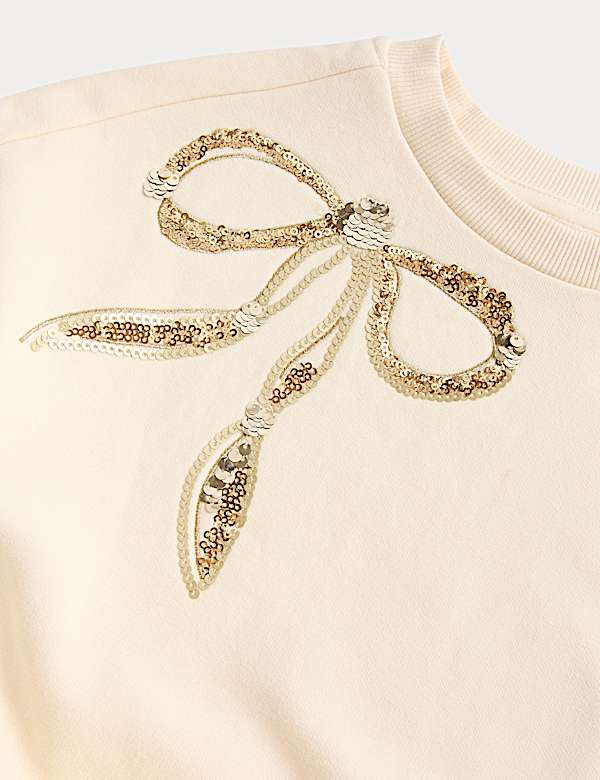 Cotton Rich Sequin Bow Tulle Sweat Dress (2-8 Yrs)