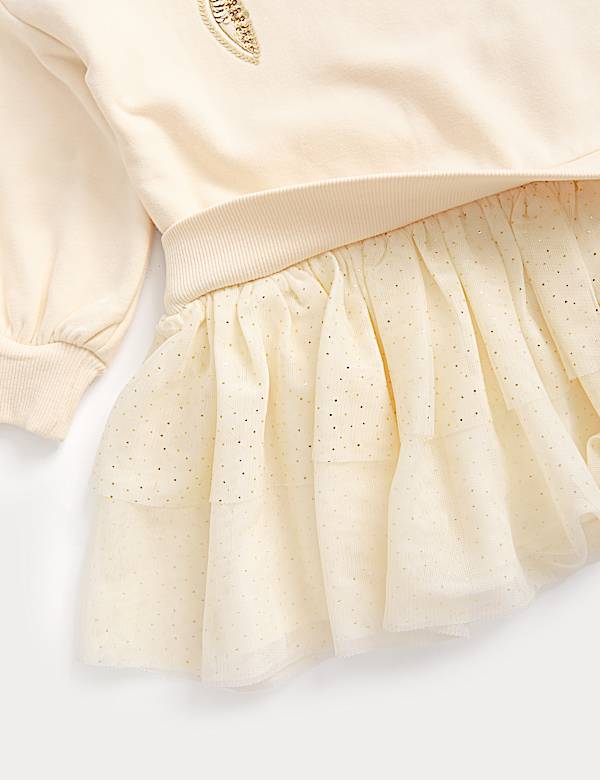 Cotton Rich Sequin Bow Tulle Sweat Dress (2-8 Yrs)