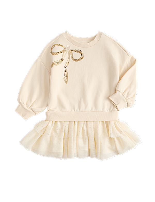 Cotton Rich Sequin Bow Tulle Sweat Dress (2-8 Yrs)