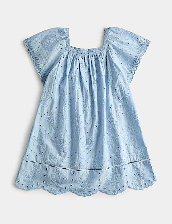 Pure Cotton Broderie Shell Dress (2-8 Yrs)