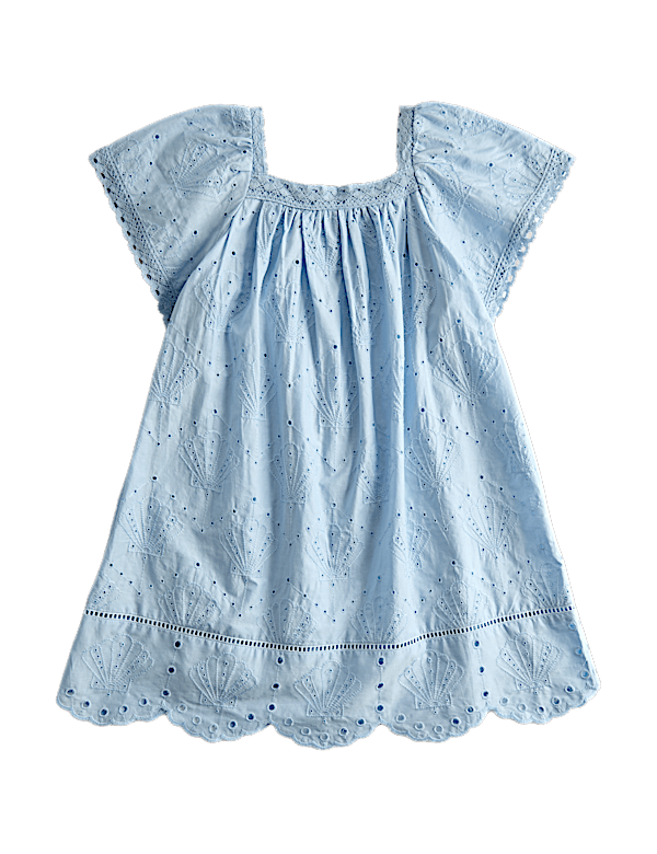 Pure Cotton Broderie Shell Dress (2-8 Yrs)