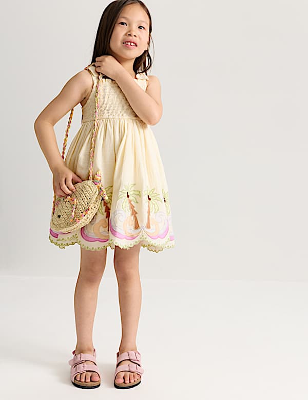 Pure Cotton Palm Tree Sleeveless Dress (2-10 Yrs) - AL