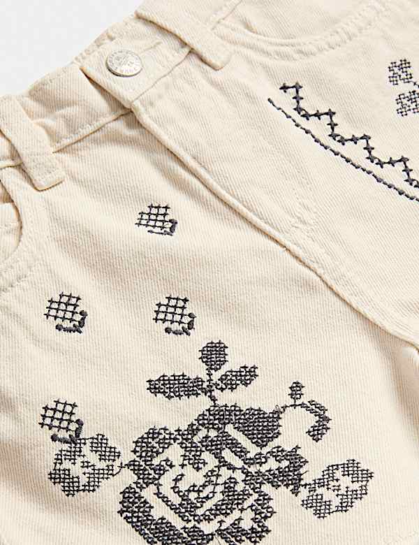 Pure Cotton Denim Embroidered Shorts (2-10 Yrs)