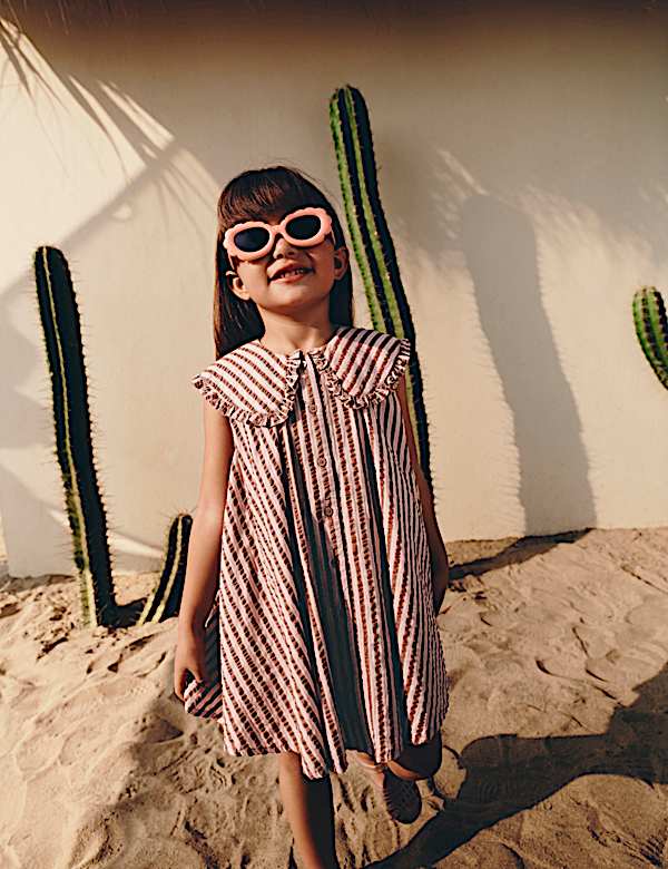 Pure Cotton Stripe Collared Dress (2-8 Yrs)