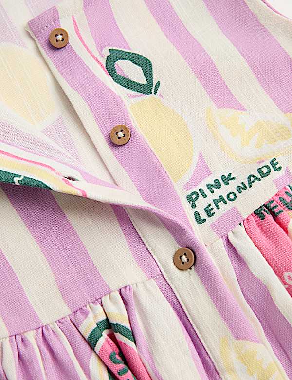 Cotton Rich Fruit Print Striped Woven Dress (2-10 Yrs)