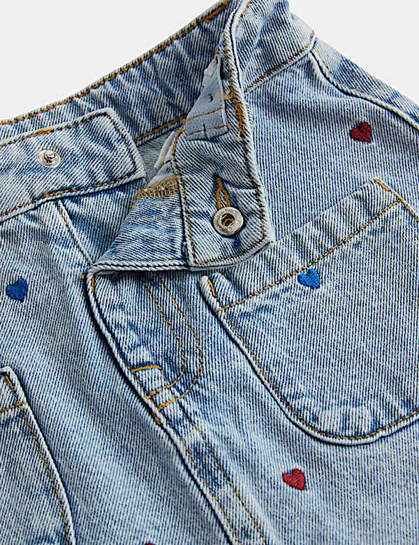 Heart Embroidered Denim Skirt with Tights (2-8 Yrs)