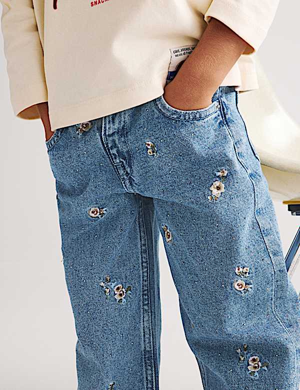 Floral Embroidered Denim Jeans (2-8 Yrs) - LU
