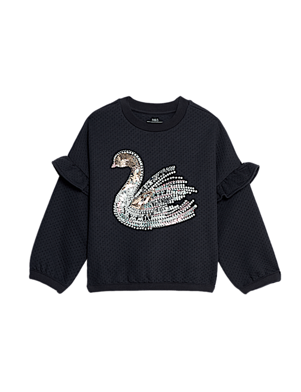 Cotton Rich Sequin Swan Sweatshirt (2-8 Yrs)