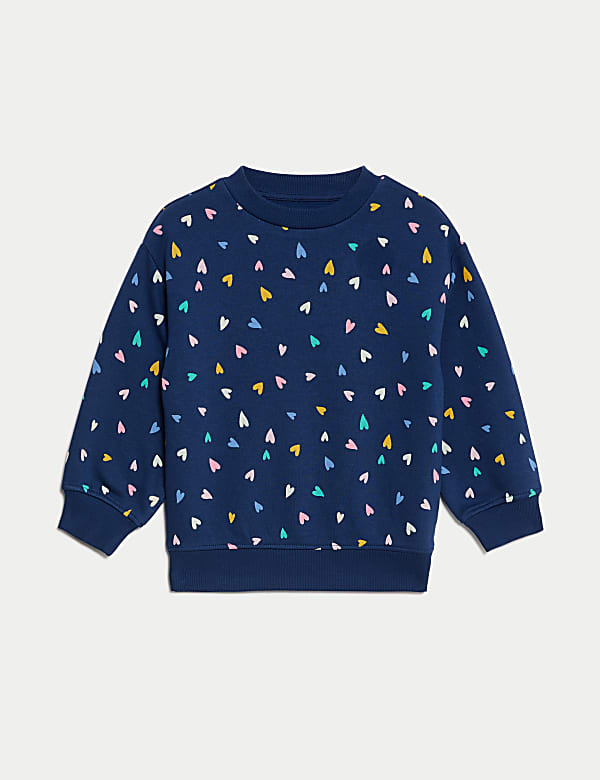 Katoenrijke sweater met hartjesprint (2-8 jaar) - BE