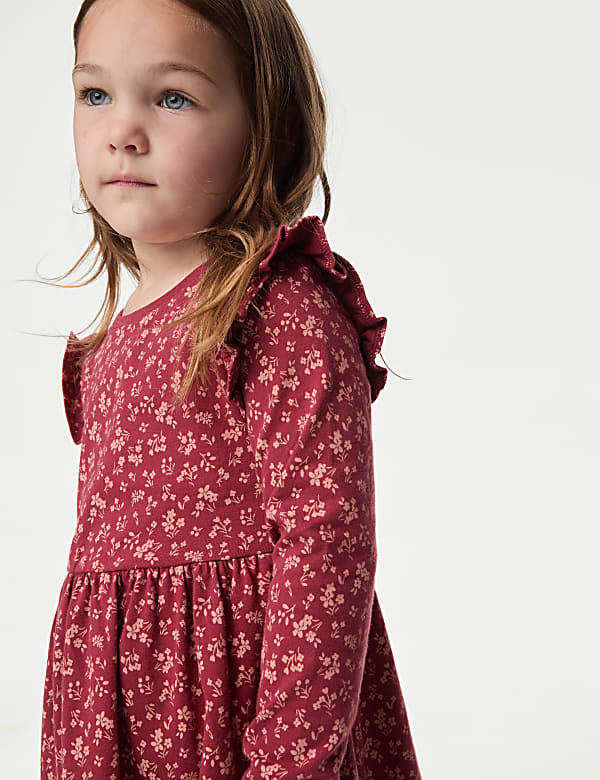 Pure Cotton Floral Frill Sleeve Dress (2-8 Yrs) - IS