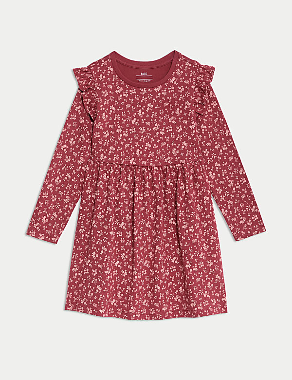 Pure Cotton Floral Frill Sleeve Dress (2-8 Yrs) - IS
