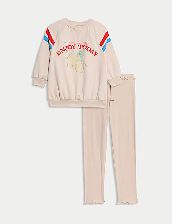 Ensemble 2 pi&egrave;ces leggings en coton &agrave; motif citron (du 1 au 8 ans) - FR