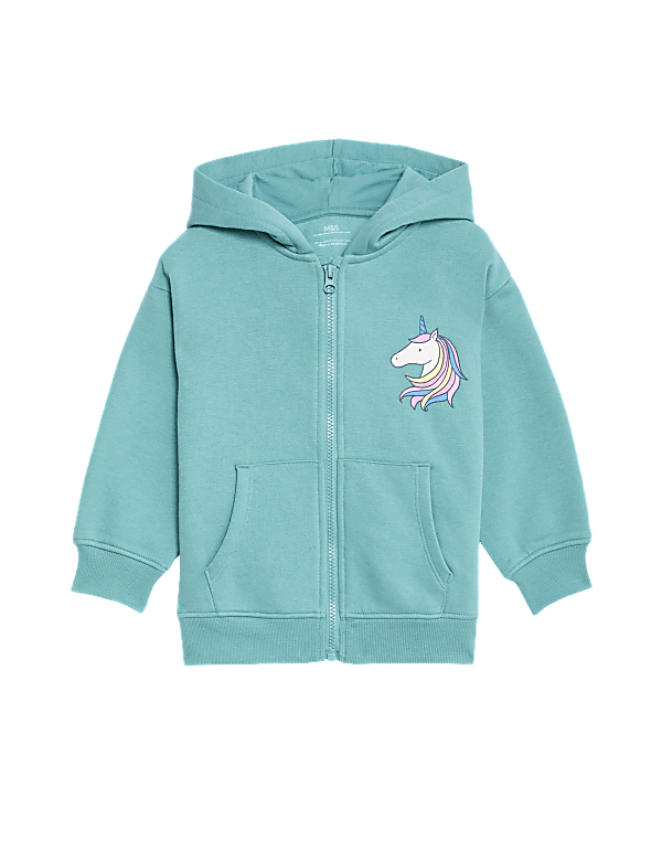 Buy Cotton Rich Unicorn Zip Hoodie 2 8 Yrs at Marks Spencer