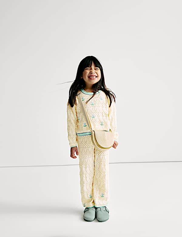 2-tlg. Strick-Outfit aus Oberteil und Hose aus reiner Baumwolle (2&ndash;8&nbsp;J.) - AT