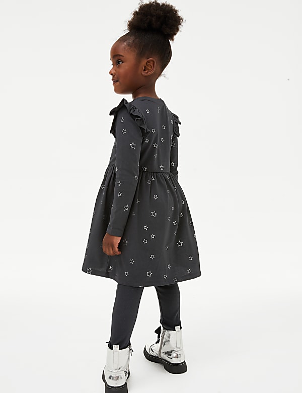 Pure Cotton Foil Star Frill Sleeve Dress (2-8 Yrs)