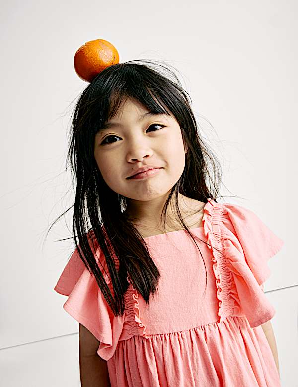 Linen Rich Frill Sleeve Playsuit (2-8 Yrs)