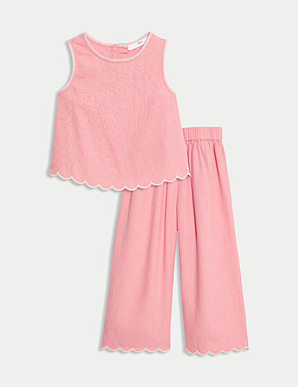 2pc Linen Cotton Crinkle Top and Trousers (2-16 Yrs) - JE