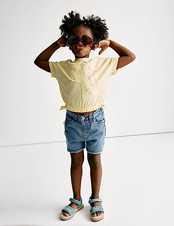 Korte denim broek mom-model (2-8 jaar) - NL