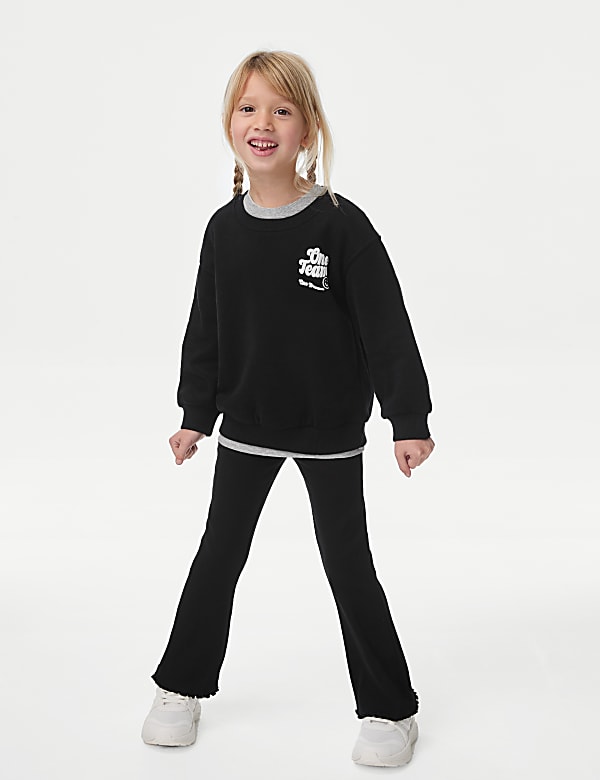 Cotton Rich Ribbed Flared Leggings (2-8 Yrs) - IS