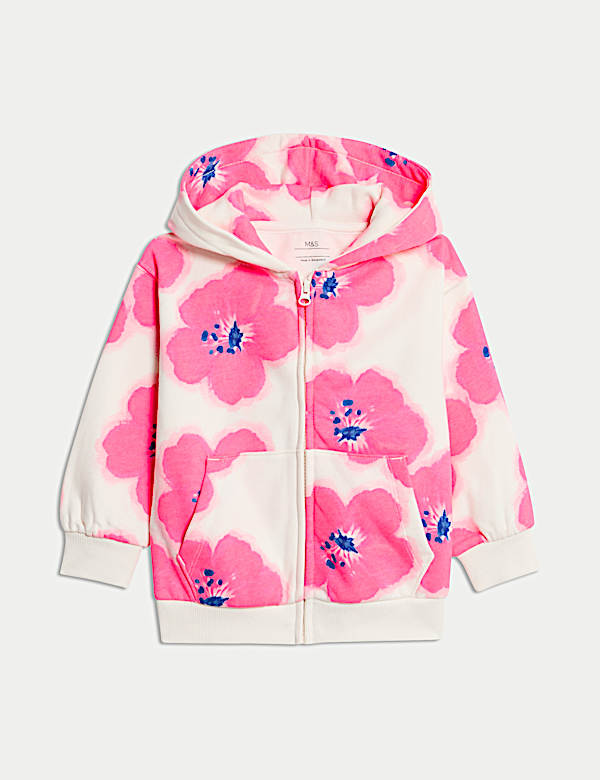 Katoenrijke hoodie met rits en hibiscusprint (2-8 jaar) - NL