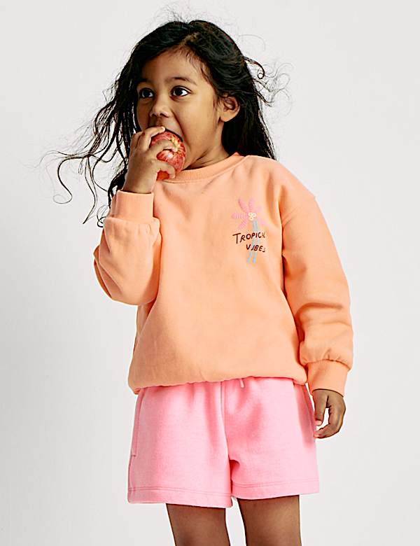 Sweatshirt mit hohem Baumwollanteil und Schriftzug „Sunshine“ (2–8 J.) - AT