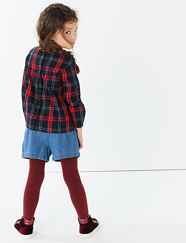 3 Piece Checked Top & Shorts with Tights Outfit