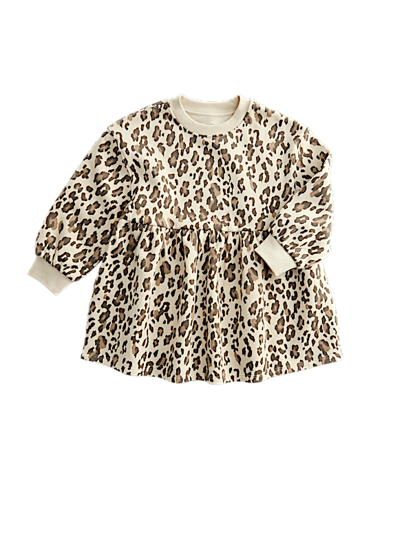 Cotton Rich Leopard Print Sweatshirt Dress (2-8 Yrs)