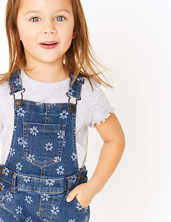 Laser Flower Print Short Dungarees (2-7 Years)