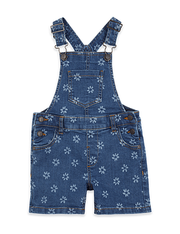 Laser Flower Print Short Dungarees (2-7 Years)