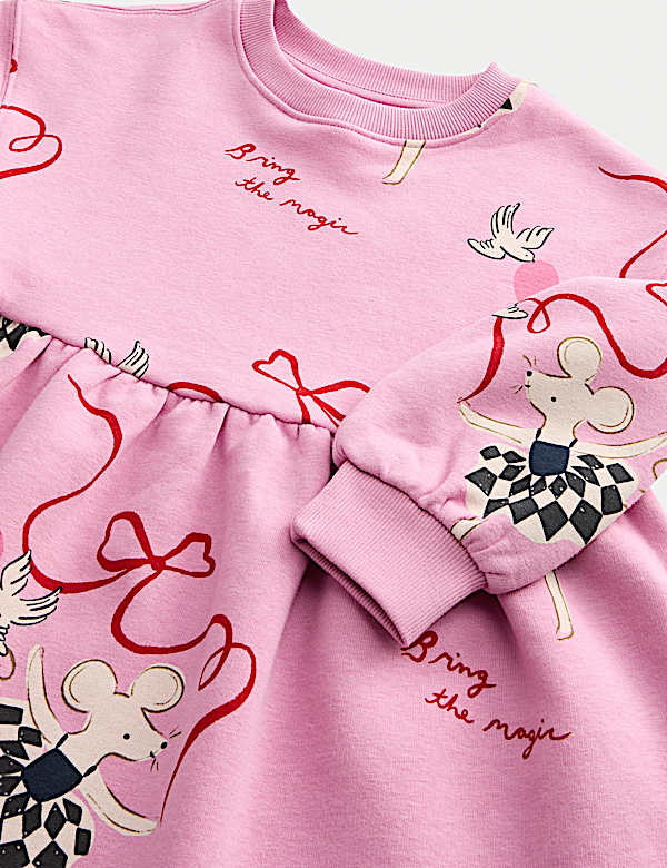 Cotton Rich Printed Sweatshirt Dress (2-8 Yrs)