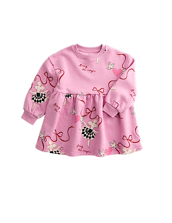 Cotton Rich Printed Sweatshirt Dress (2-8 Yrs)