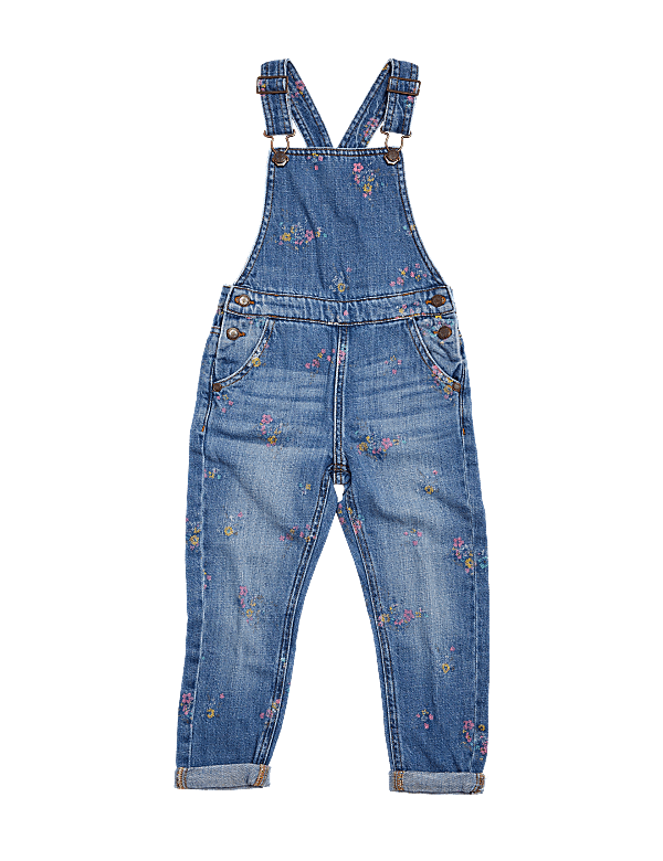 Denim Floral Print Dungarees (2-7 Yrs)