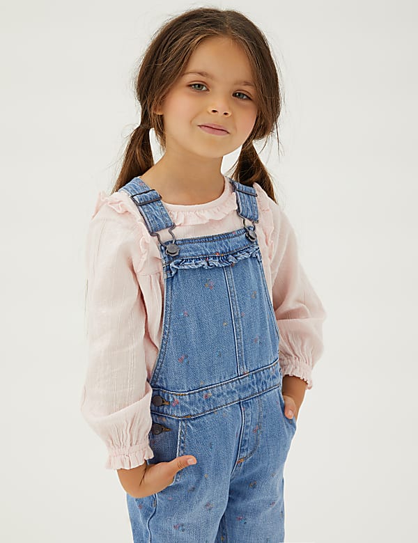 Denim Floral Print Dungarees (2-7 Yrs)