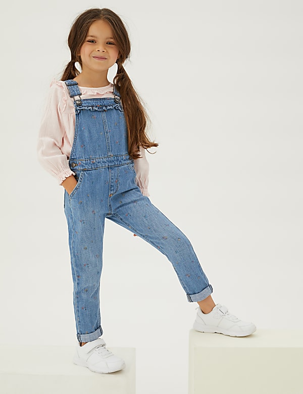 Denim Floral Print Dungarees (2-7 Yrs)