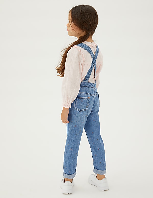 Denim Floral Print Dungarees (2-7 Yrs)
