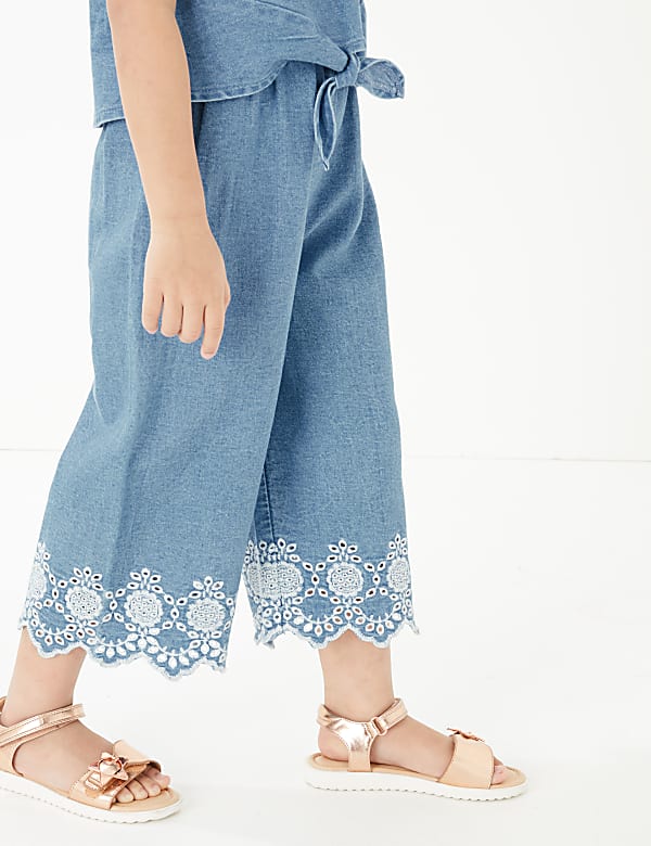 Pure Cotton Chambray Broderie Jumpsuit (2-7 Yrs)
