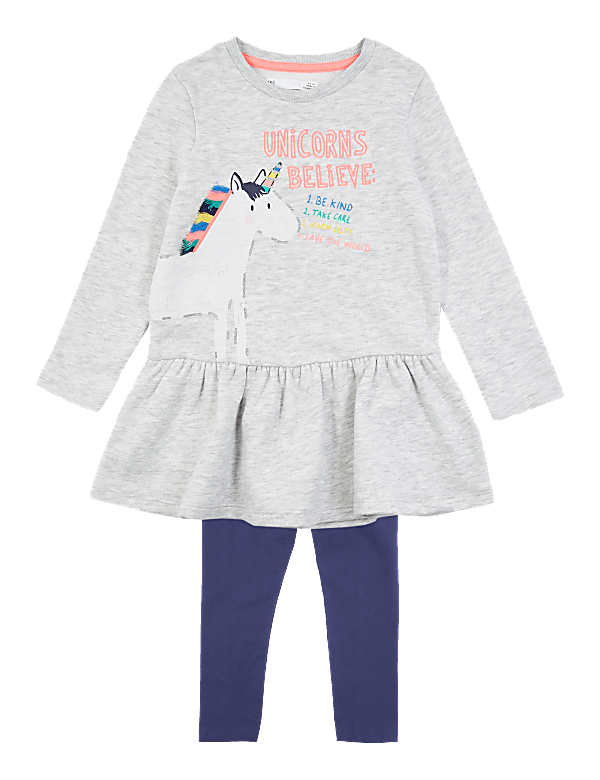 Cotton Rich Unicorn Dress & Leggings Outfit (2-7 Yrs)