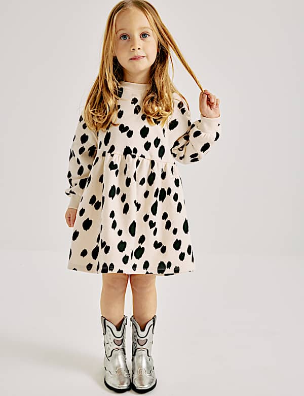 knee length dresses for ladies Cream Dalmatian Print Frill Hem Shirt Dress – AX Paris US main image 0