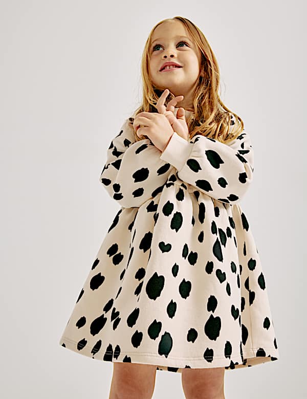 Cotton Rich Dalmatian Print Sweatshirt Dress (2-8 Years) - JP